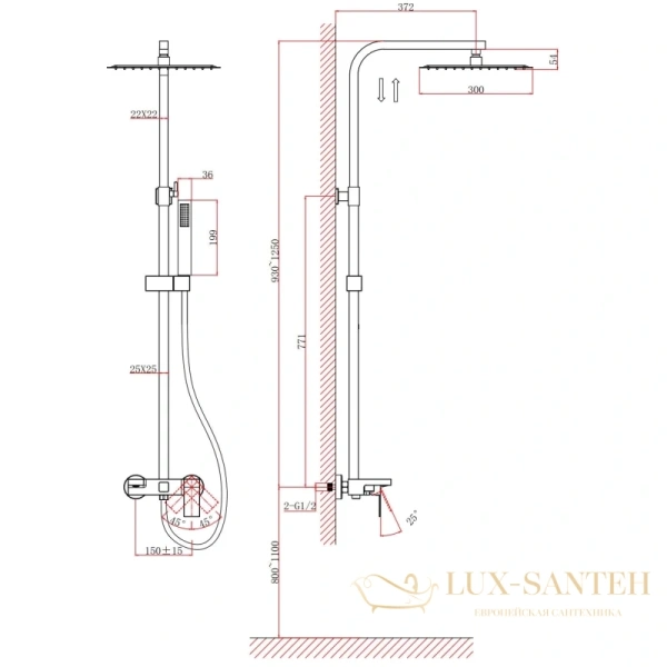 душевая система d&k bayern.liszt da1513705a04 300 мм, черный матовый