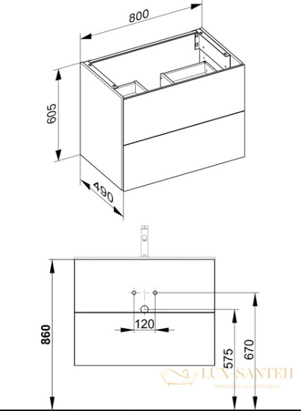 тумба под умывальник keuco plan, 32963300000, 800x605x490 мм, к/ф: белый