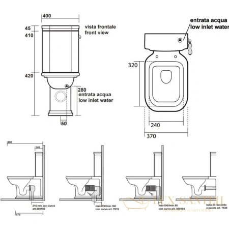 бачок для унитаза kerasan waldorf 417901bi с боковым отверстием для ручки смыва, белый