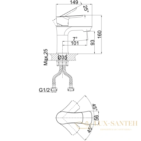 смеситель для раковины d&k rhein.reisling da1272101 для раковины, хром