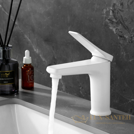 смеситель для раковины lemark bronx lm3706mw, с донным клапаном, белый матовый