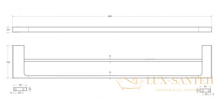 полотенцедержатель двойной 600 мм, cezares slider-thd-80-in, нержавеющая сталь