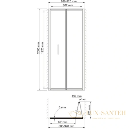 душевая дверь wasserkraft weser 78f04 90 см 
