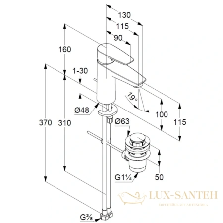 смеситель для раковины kludi pure&solid 342900575 с донным клапаном, хром