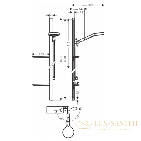 душевой гарнитур hansgrohe rainfinity 27674000, хром
