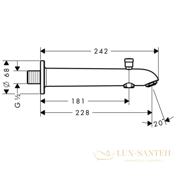 излив на ванну hansgrohe 22,8 см с переключателем на душ 13424000