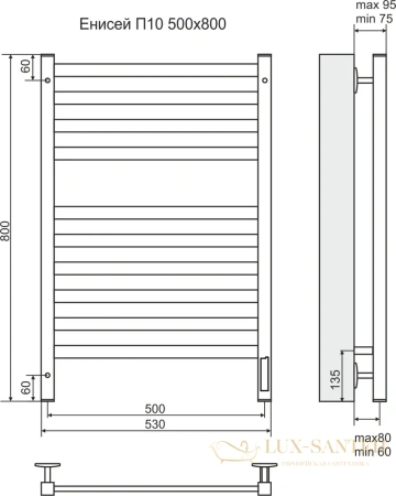 полотенцесушитель электрический terminus енисей 4670078526281 п9 500x700 тэн правый