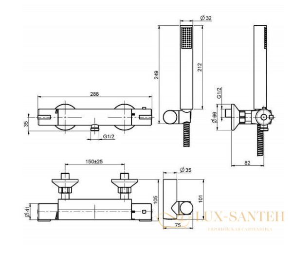 термостат для душа fima carlo frattini fimatherm, f4095cr, с душевым комплектом, хром