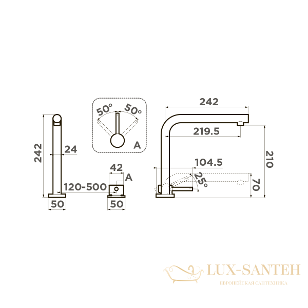 смеситель omoikiri nara-gb 4994370 для кухни, графит