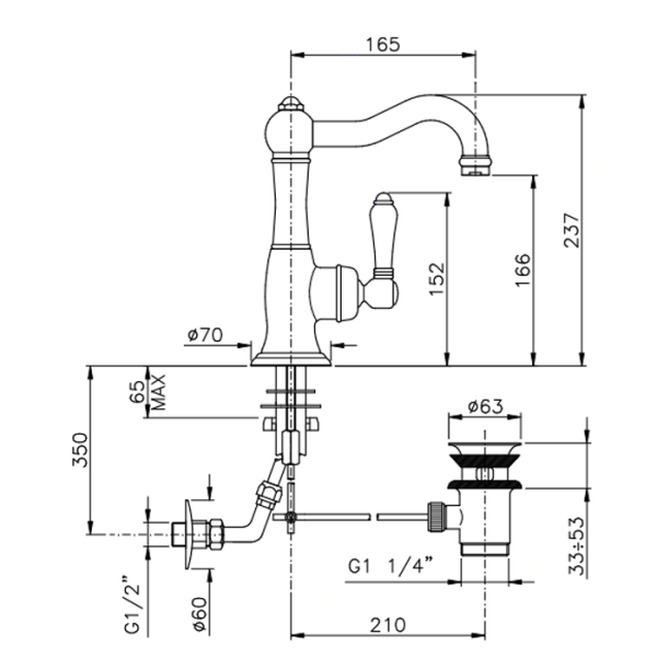смеситель для раковины, nicolazzi el capitan, 3452db75c, однорычажный, с донным клапаном, тёмная бронза