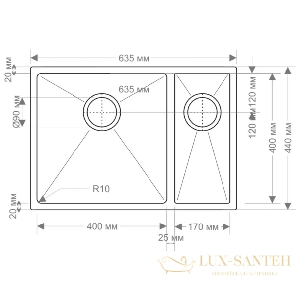 кухонная мойка seaman eco marino sme-635dl.a, нержавеющая сталь