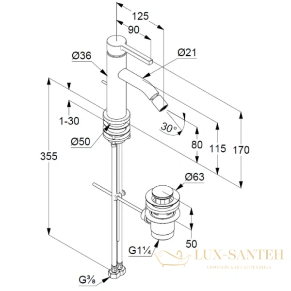 смеситель kludi nova fonte pura 202163915 для биде с донным клапаном, черный матовый