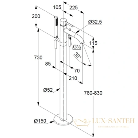 напольный смеситель kludi bozz 385900576 для ванны, хром