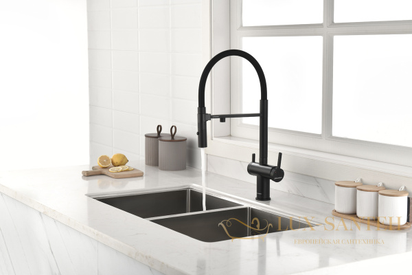 смеситель для кухни под фильтр с гибким изливом paulmark gravity gr213888-an, антрацит