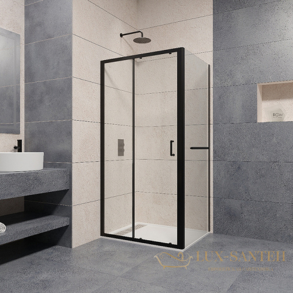 душевой уголок rgw passage 4108741130-14 pa-74-1b 130x100, профиль черный, стекло прозрачное