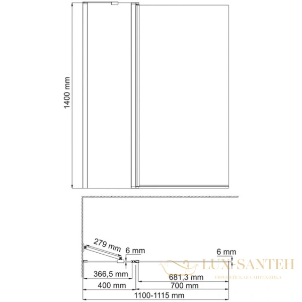 шторка wasserkraft berkel 48p02-110 fixed для ванны 110 см 