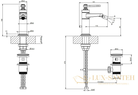 смеситель gessi venti20 65007.031 для биде, хром