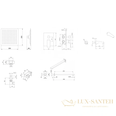 душевой комплект berges ventas 3s 073006 250 мм, черный матовый