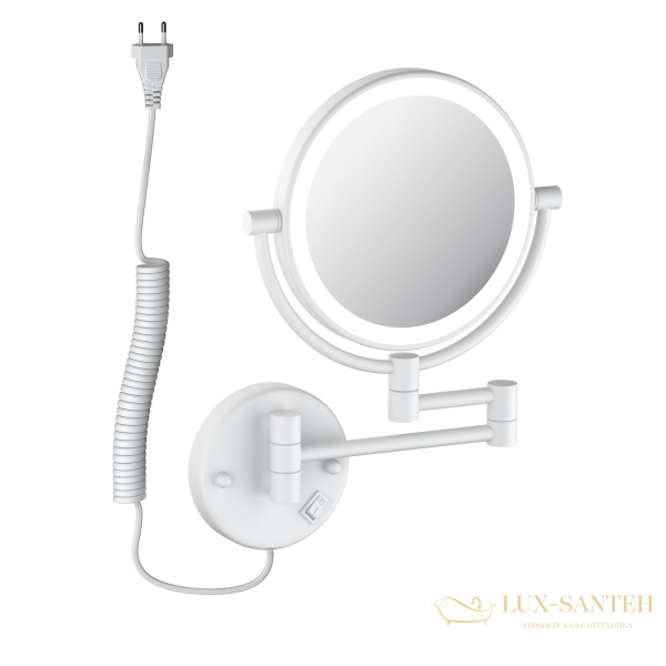 косметическое зеркало timo saona 13376/16, х-5 кратное увеличение, 220 в, холодный свет, с возможностью скрытого подключения, белый матовый