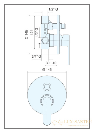 встраиваемый смеситель emmevi nefer 77019/cr для душа с дивертером на 2 выхода, хром