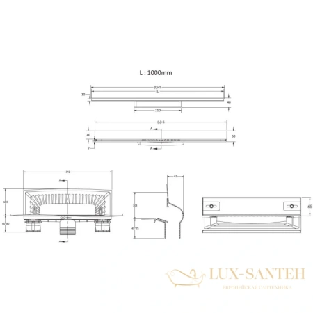 душевой канал berges wall 092057 1000 мм, золото