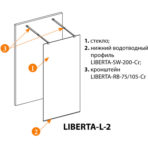 душевая перегородка cezares liberta liberta-l-2-90-gr-cr 90 см профиль хром, стекло серое