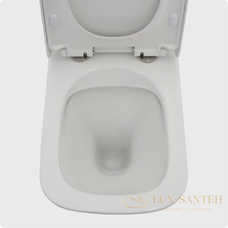 унитаз напольный безободковый aquame aqm1005, в комплекте c сиденьем softclose, горизонтальный выпуск, белый глянцевый