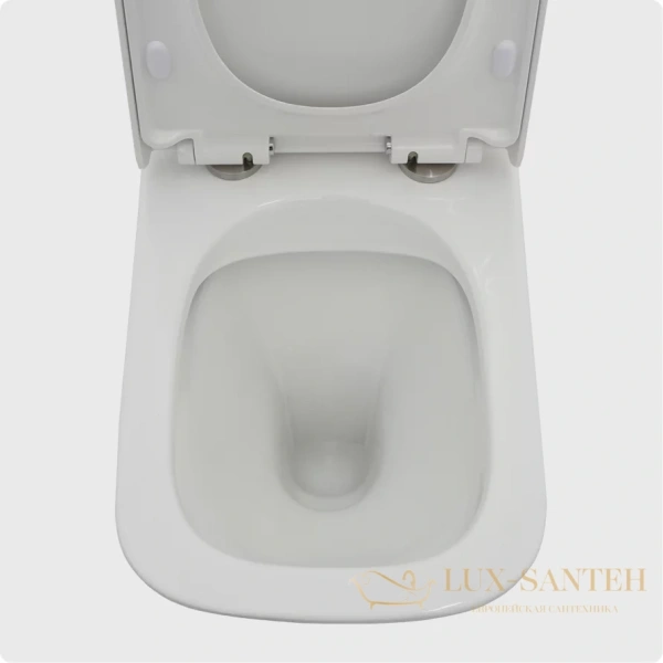 унитаз напольный безободковый aquame aqm1005, в комплекте c сиденьем softclose, горизонтальный выпуск, белый глянцевый