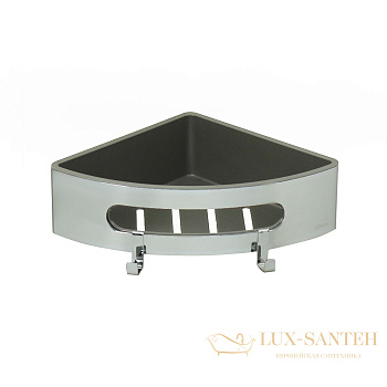 полка для душа угловая lemark shelf line 9771046,  с крючками и вставкой из пластика, хром/вставка-графит