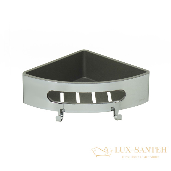 полка для душа угловая lemark shelf line 9771046,  с крючками и вставкой из пластика, хром/вставка-графит