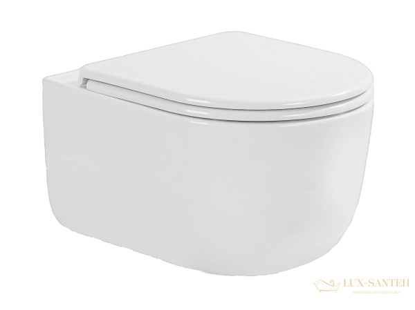 унитаз подвесной безободковый charus elmo rimless tornado ewc700-124w, с быстросъемной крышкой с сиденьем, микролифт,белый глянцевый