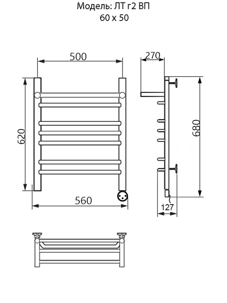 полотенцесушитель электрический ника trapezium лт (г2) вп 60/50 правый тэн, цвет хром
