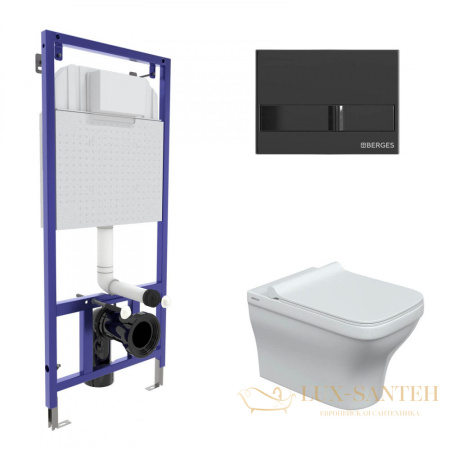 комплект berges 042454: подвесной унитаз strati с системой инсталляции novum 525 и панелью смыва, черный глянцевый