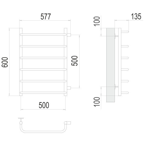 полотенцесушитель водяной terminus стандарт 4670078530349 п6 500x600 с боковым подключением 500