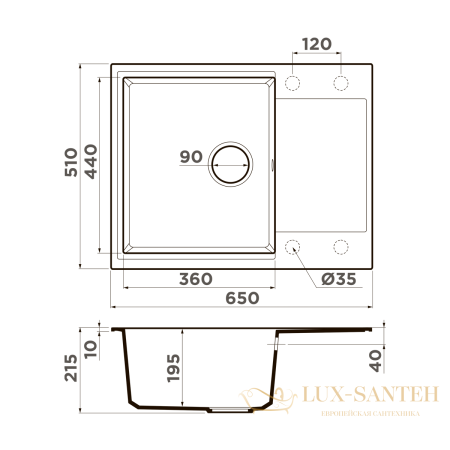 кухонная мойка omoikiri daisen 65-be artgranit х ваниль, 4993678