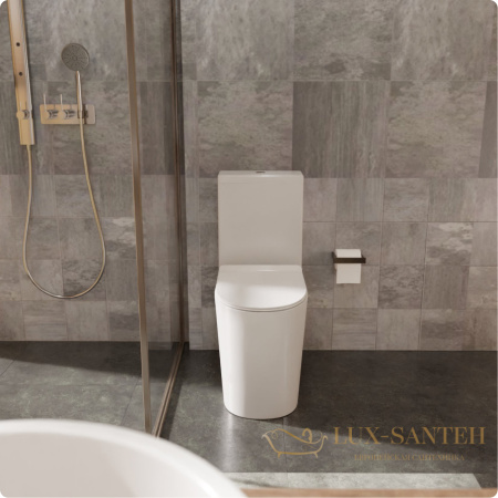 унитаз напольный безободковый aquame aqm1001, в комплекте c сиденьем softclose, горизонтальный выпуск, белый глянцевый