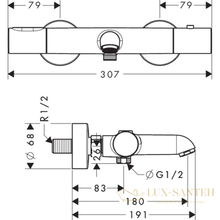 смеситель термостатический для ванны axor citterio m, 34435000, для ванны, хром