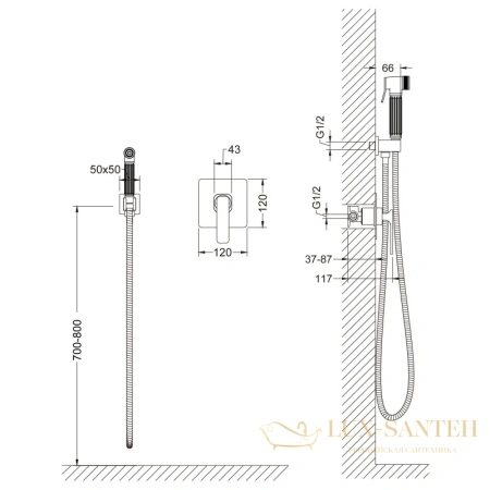 гигиенический комплект timo torne 4389/00-16sm, хром/белый