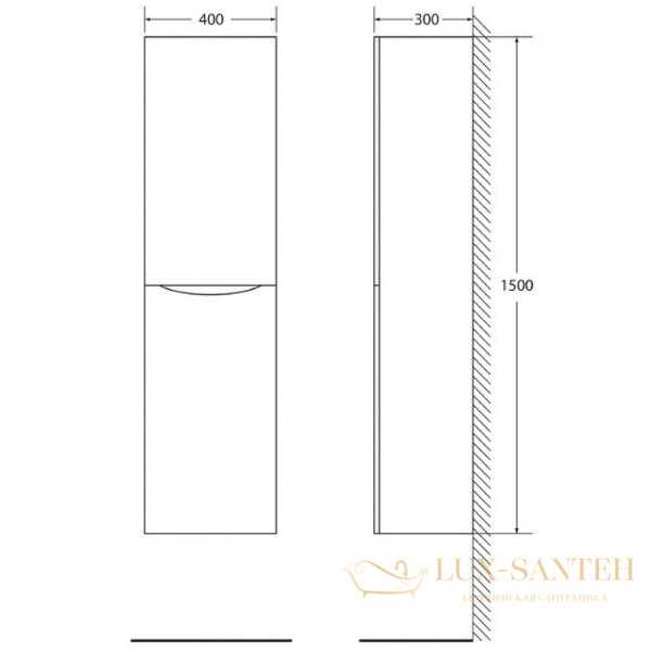 шкаф пенал belbagno fly-marino fly-marino-1500-2a-sc-rw-p-r 40 см подвесной, rovere moro