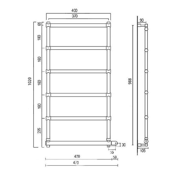 полотенцесушитель электрический margaroli sole 370-542-6 box 5423706crnb, высота 102 см, ширина 47 хром