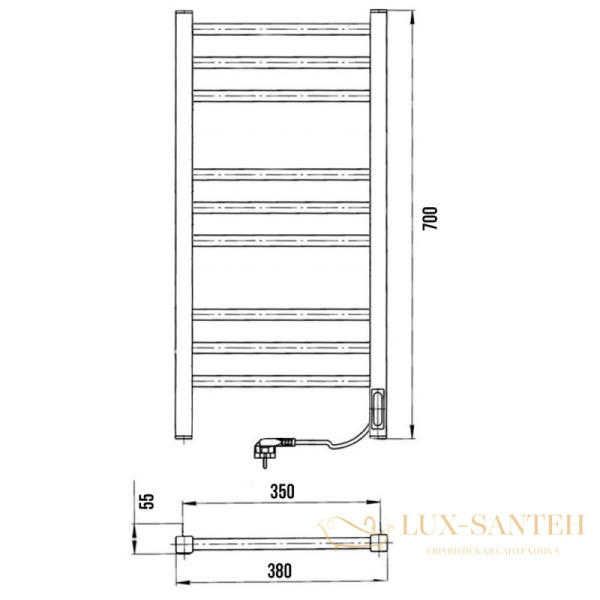 полотенцесушитель с/т laris астор чкч п9 350/700 правый тэн черный 73207865