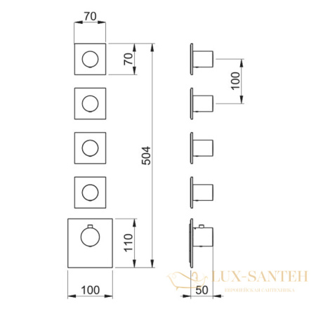 термостат для душа встраиваемый almar high flow e180084.mb, на 4 выхода, черный матовый