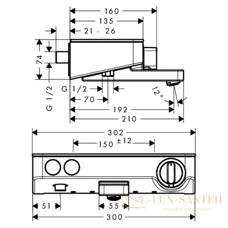 смеситель для ванны с термостатом hansgrohe ecostat select push 13151400, белый/хром