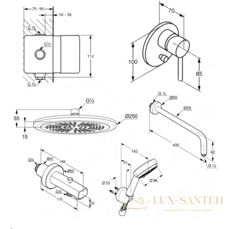 душевой комплект kludi bozz 386310576 250 мм, хром