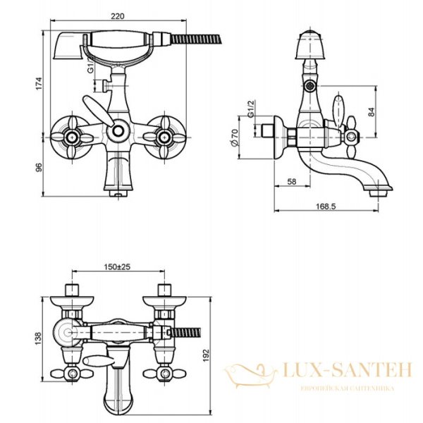 сеситель для ванны fima carlo frattini olivia, f5004br, с душевым комплектом, бронза