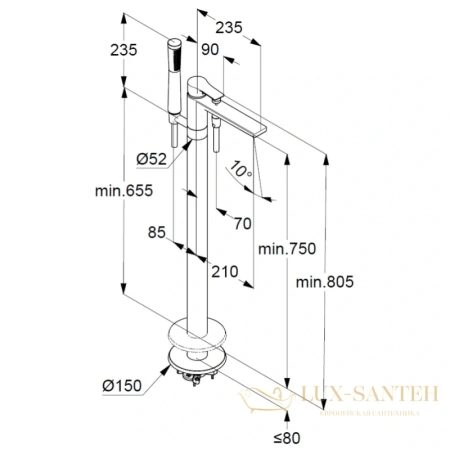 напольный смеситель kludi zenta sl 485900565 для ванны, хром