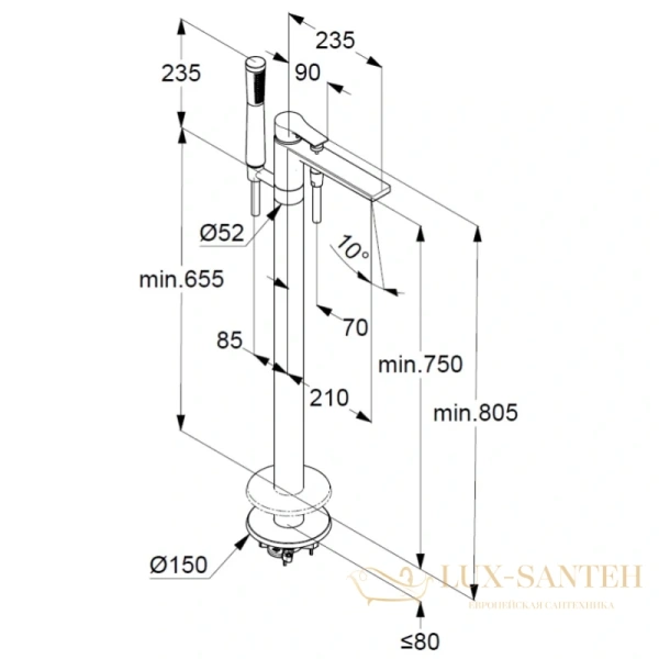 напольный смеситель kludi zenta sl 485900565 для ванны, хром