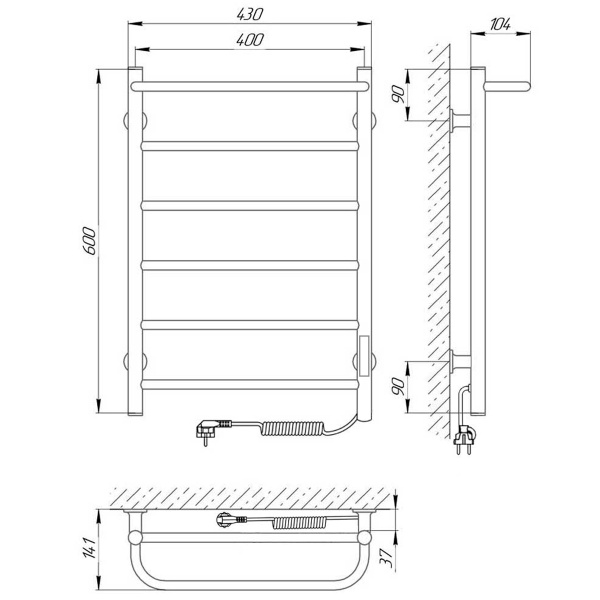 полотенцесушитель с/т laris прайм п6 400/600 правый тэн 73207648