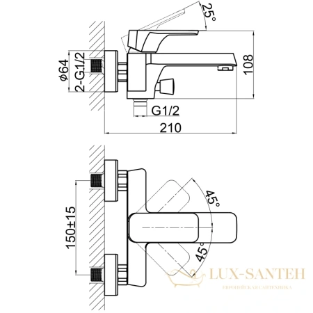смеситель для ванны с душем d&k berlin.technische da1433225, черный матовый