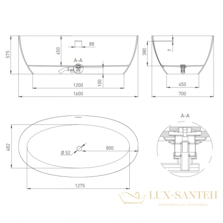 ванна salini alda 101914g s-sense 160x70 см, белый